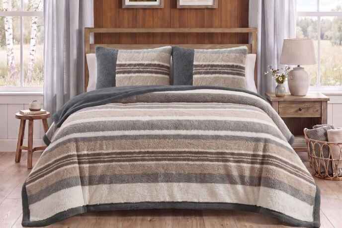 Merinos Loft 3 Parça Battaniye Seti Mozel Gri - 1