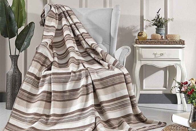 Aksu Waffle Çift Kişilik Pamuklu Battaniye 180x220 Bej - 1