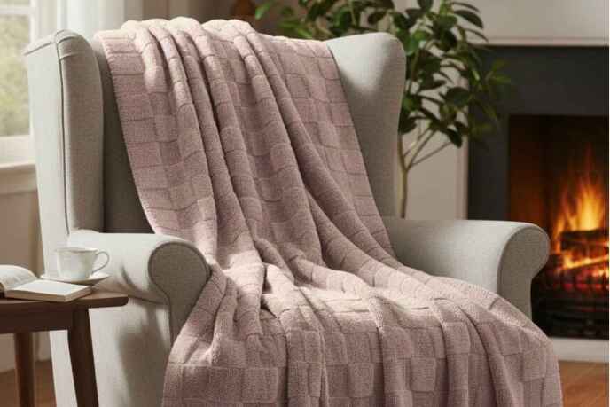 Merinos Fiona Stonecube Soft Battaniye 200X220 Pudra - 1