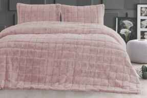 Merinos Luxe Yatak Örtüsü Seti Çift Kutulu Kareli Pudra - 2