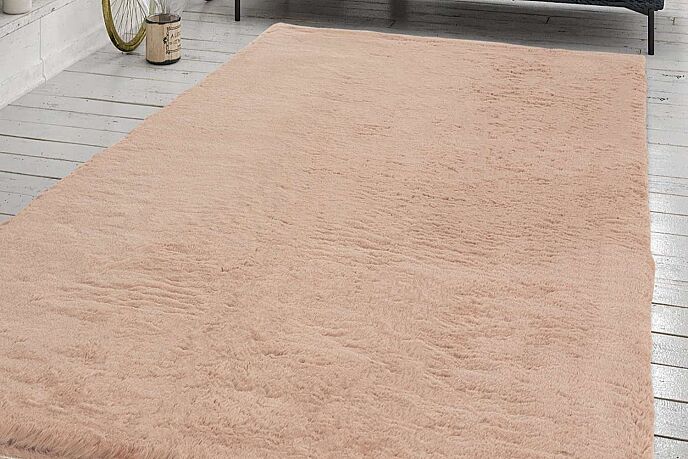 Jassrug Fuzzy Tavşan Tüyü Kürk Halı 80x150 Pudra - 1