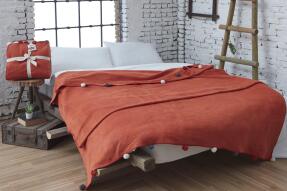 Aksu Tek Kişilik Ponponlu Pike Battaniye 150x200 Kiremit - Aksu