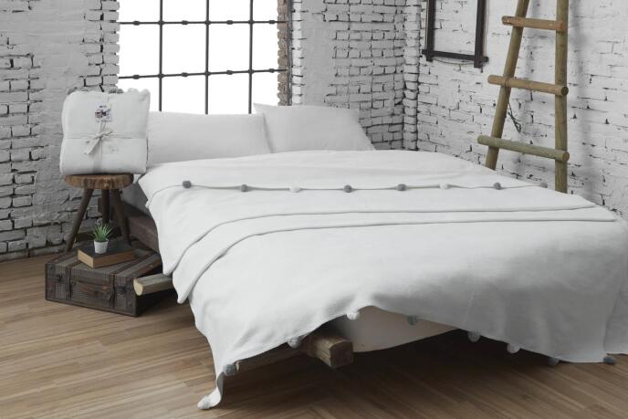 Dolce Bonita Home Tek Kişilik Ponponlu Pike Battaniye 150x200 Krem - 1