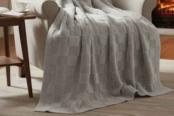 Merinos Fiona Stonecube Soft Battaniye 150X220 Gri - 3