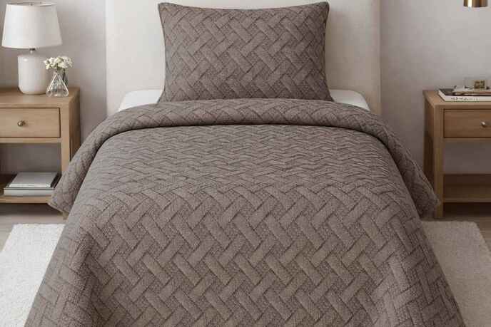 Merinos Elegance Yatak Örtüsü Seti Tek Kişilik Aleda Vizon - 1