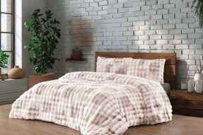 Merinos Diamond 3 Parça Bubble Kürk Comforter Set Duman Bej - Merinos