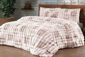 Merinos Diamond 3 Parça Bubble Kürk Comforter Set Duman Bej - 2