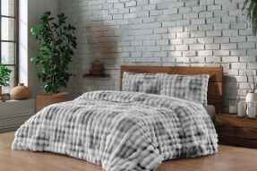 Merinos Diamond 3 Parça Bubble Kürk Comforter Set Duman Gri - Merinos