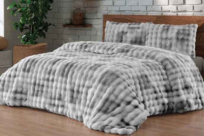 Merinos Diamond 3 Parça Bubble Kürk Comforter Set Duman Gri - 2